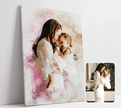 Watercolor Style Art: Custom Portrait From Photo On Canvas