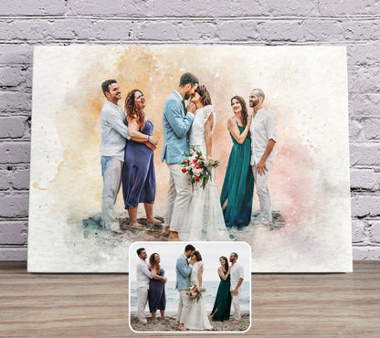 Watercolor Style Art: Custom Portrait From Photo On Canvas